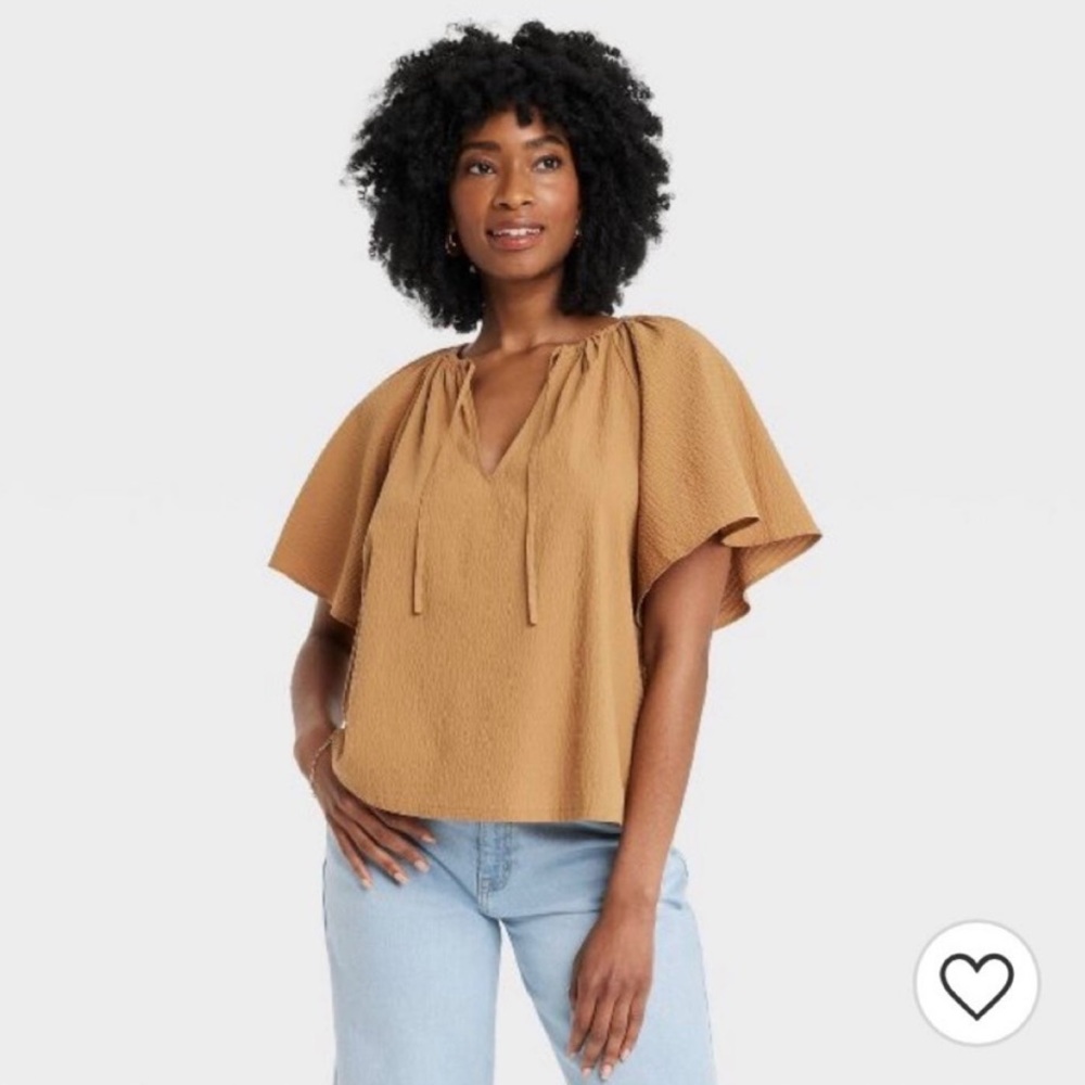 Women's Flounce Short Sleeve V-Neck Popover Top - A New Day
